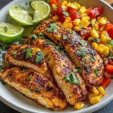 Blackstone Jalapeño Lime Chicken served with corn