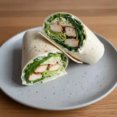 Chicken Caesar Protein Wrap with fresh ingredients and Caesar dressing