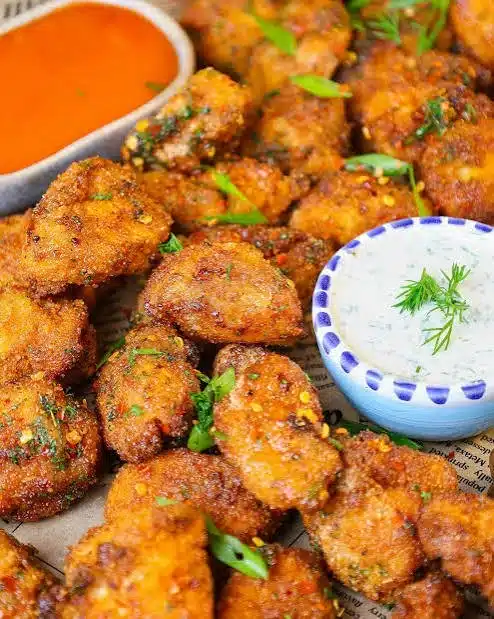 Crispy air fryer chicken bites served on a plate