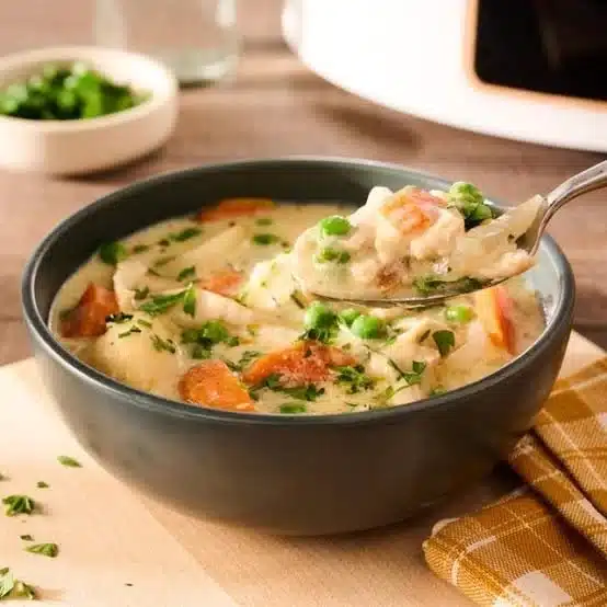 Easy Crockpot Chicken and Dumplings recipe in a slow cooker