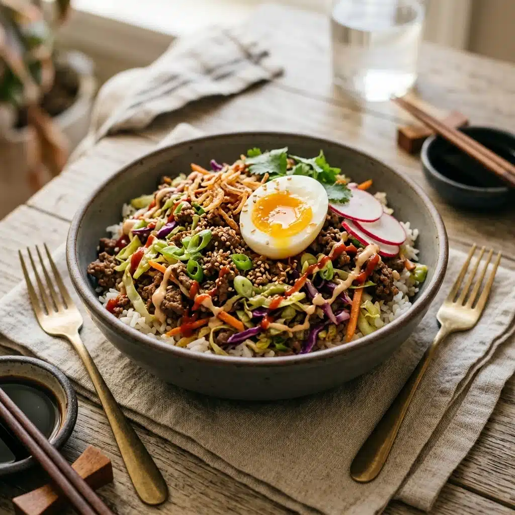 Beef Cabbage Egg Roll Bowl
