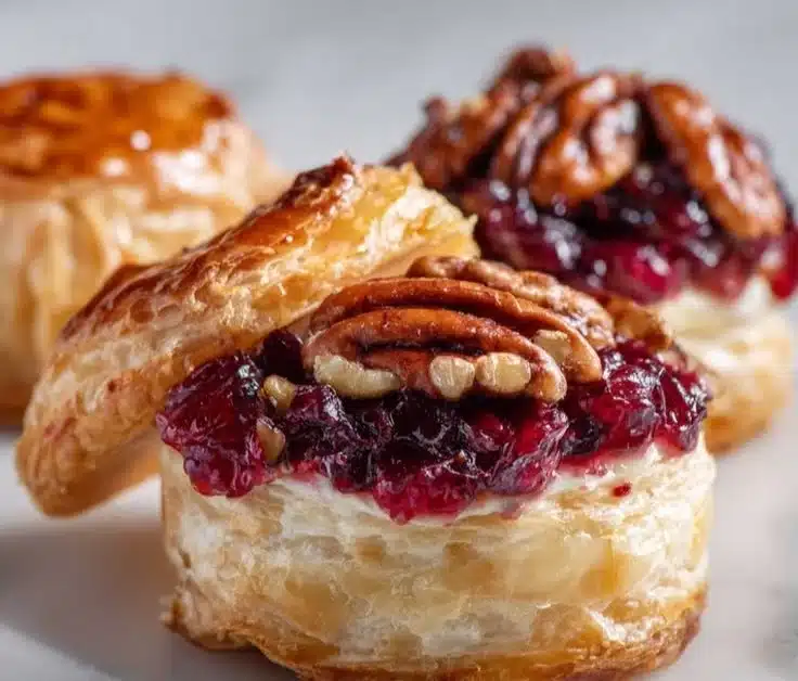 Cranberry Pecan Brie Puff Pastry served on a platter with festive garnishes