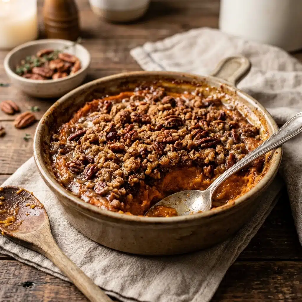 Brown Butter Sweet Potato Casserole With Pecan Topping