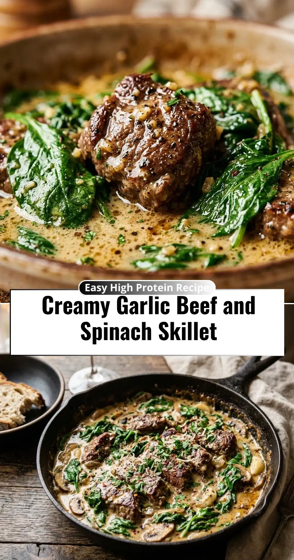Creamy Garlic Beef and Spinach Skillet
