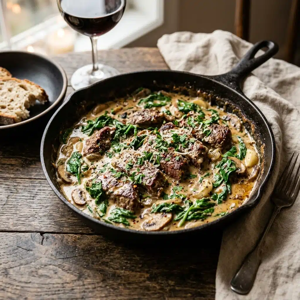 Creamy Garlic Beef and Spinach Skillet