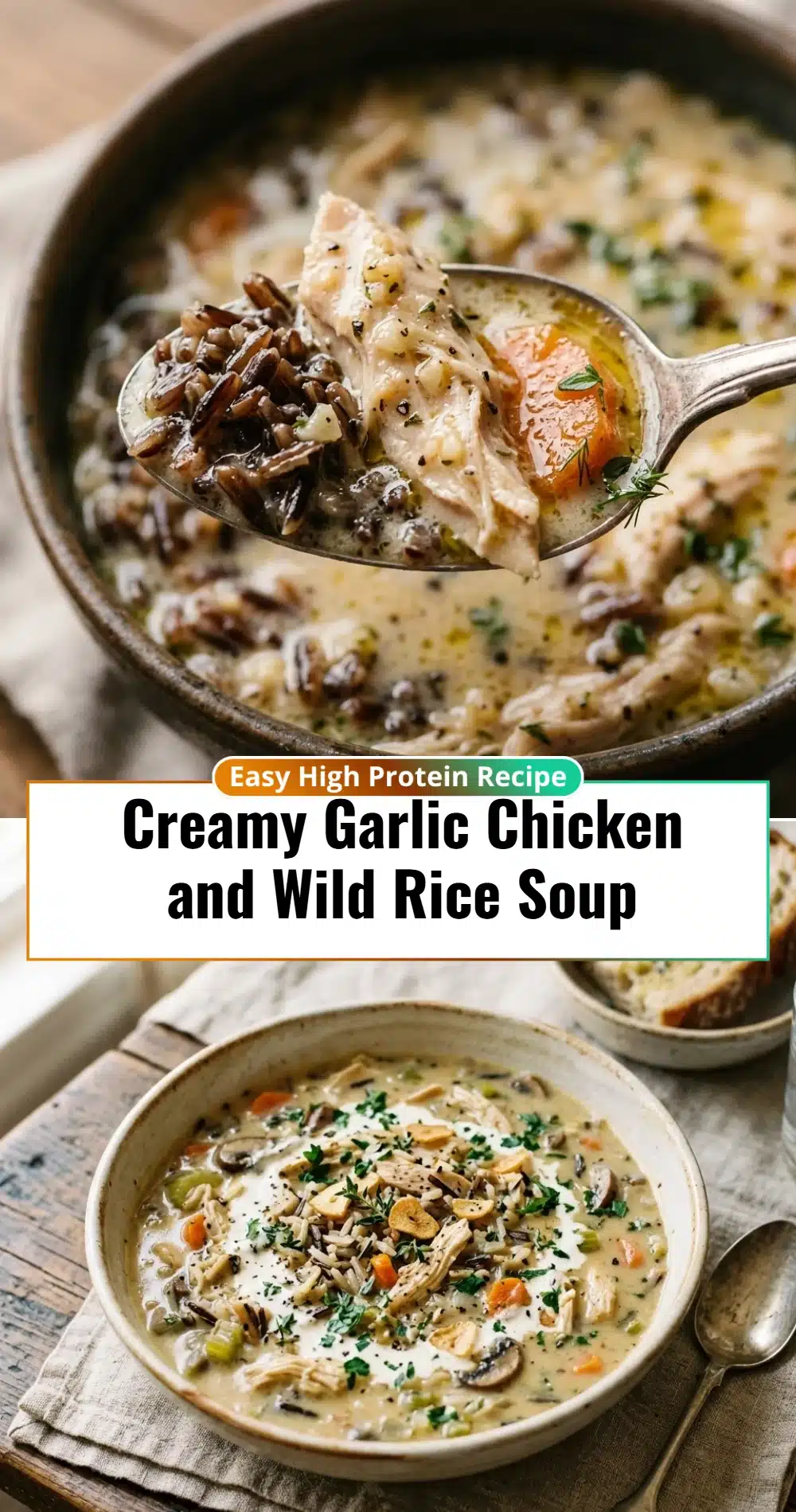 Creamy Garlic Chicken and Wild Rice Soup