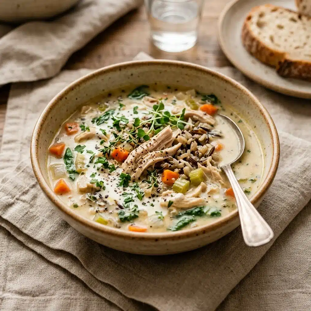 Creamy Garlic Chicken and Wild Rice Soup