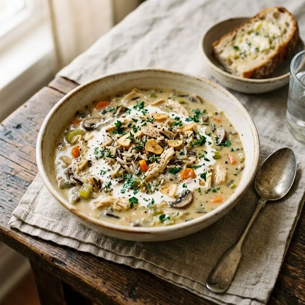 Creamy Garlic Chicken and Wild Rice Soup