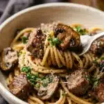 Creamy Steak Spaghetti with Mushrooms