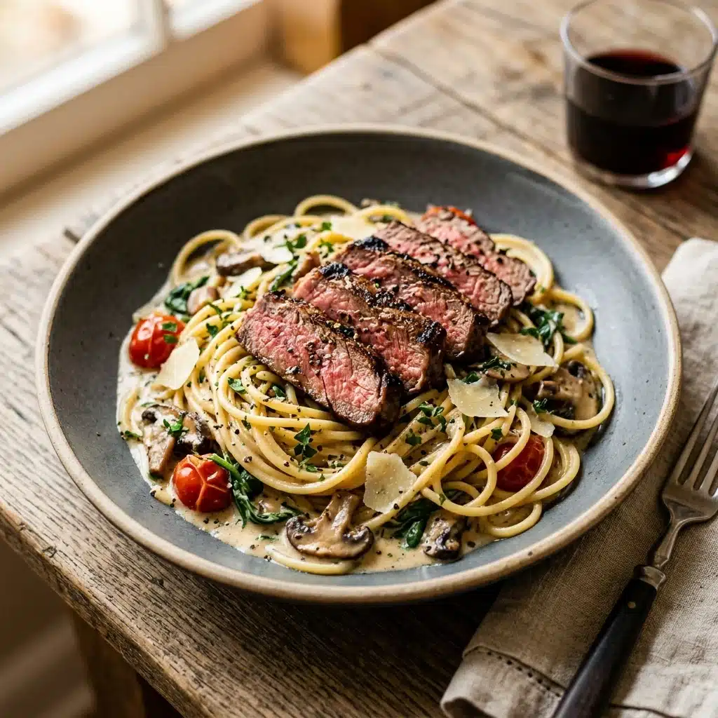 Creamy Steak Spaghetti with Mushrooms