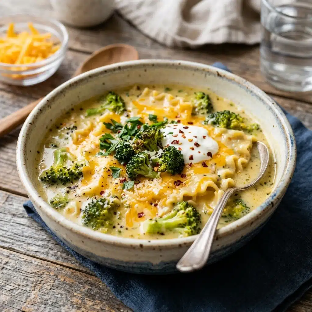 Easy Broccoli Cheddar Lasagna Soup