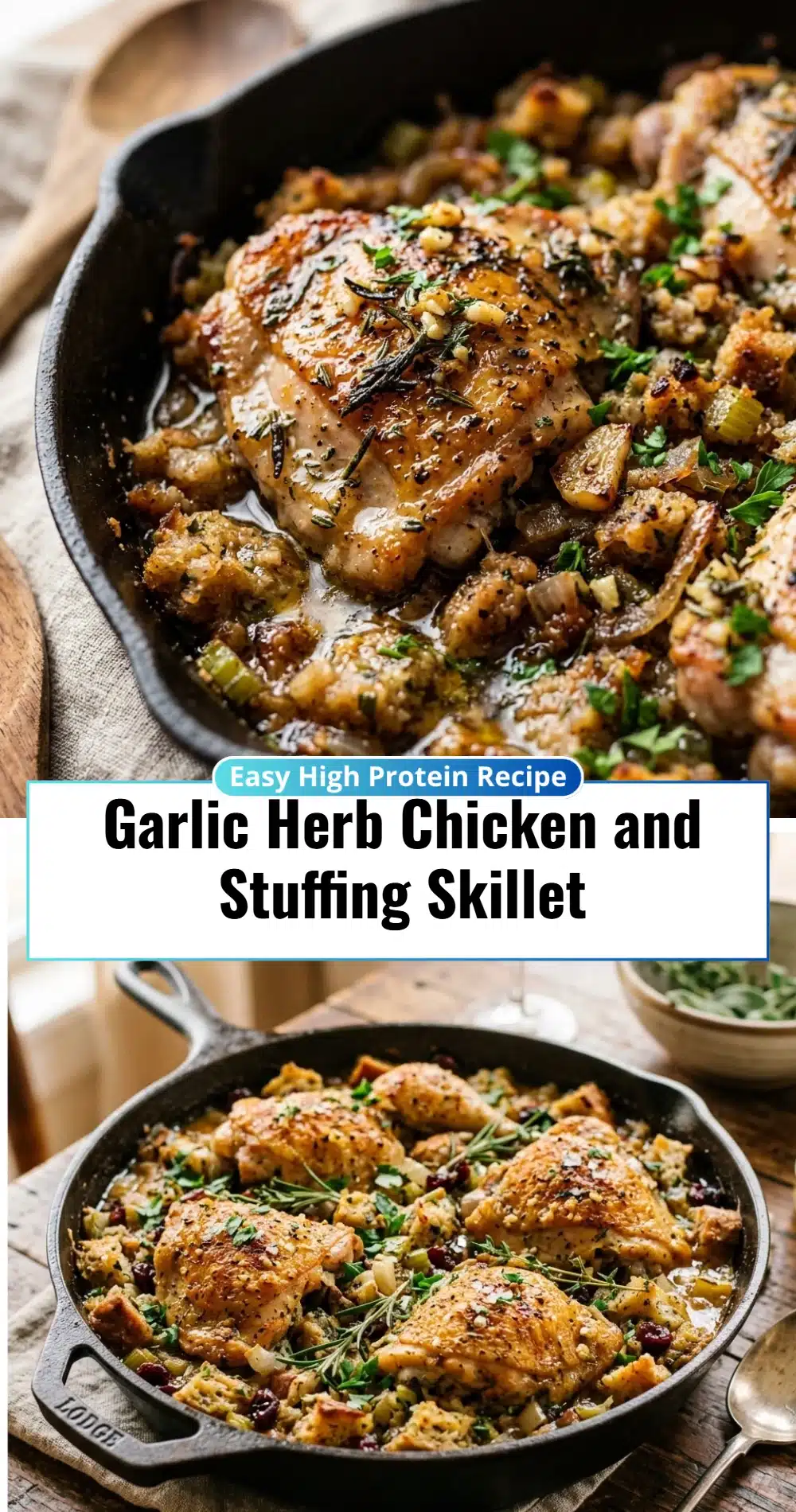 Garlic Herb Chicken and Stuffing Skillet