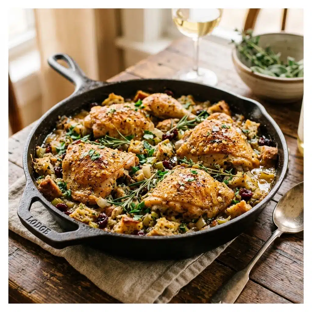 Garlic Herb Chicken and Stuffing Skillet