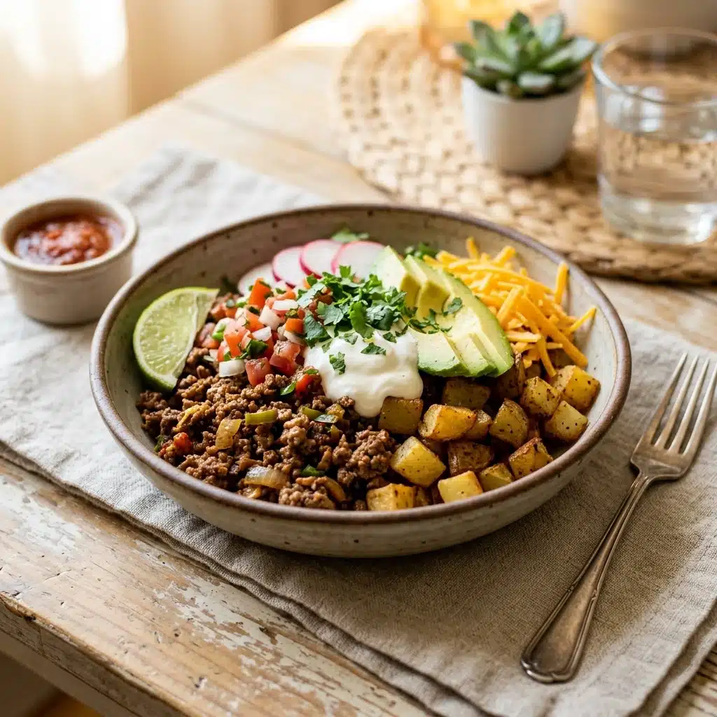 Ground Beef and Potato Taco Bowl