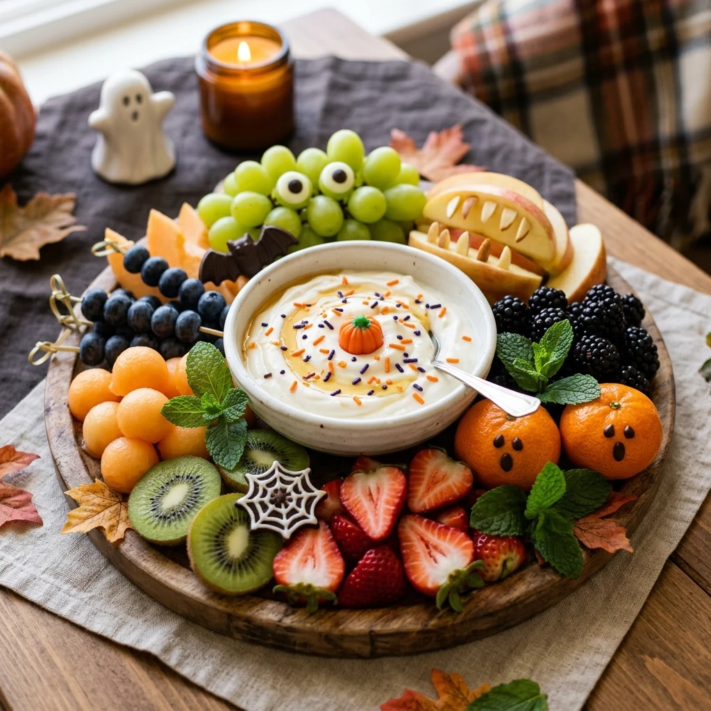 Halloween Fruit Tray with Yogurt Dip