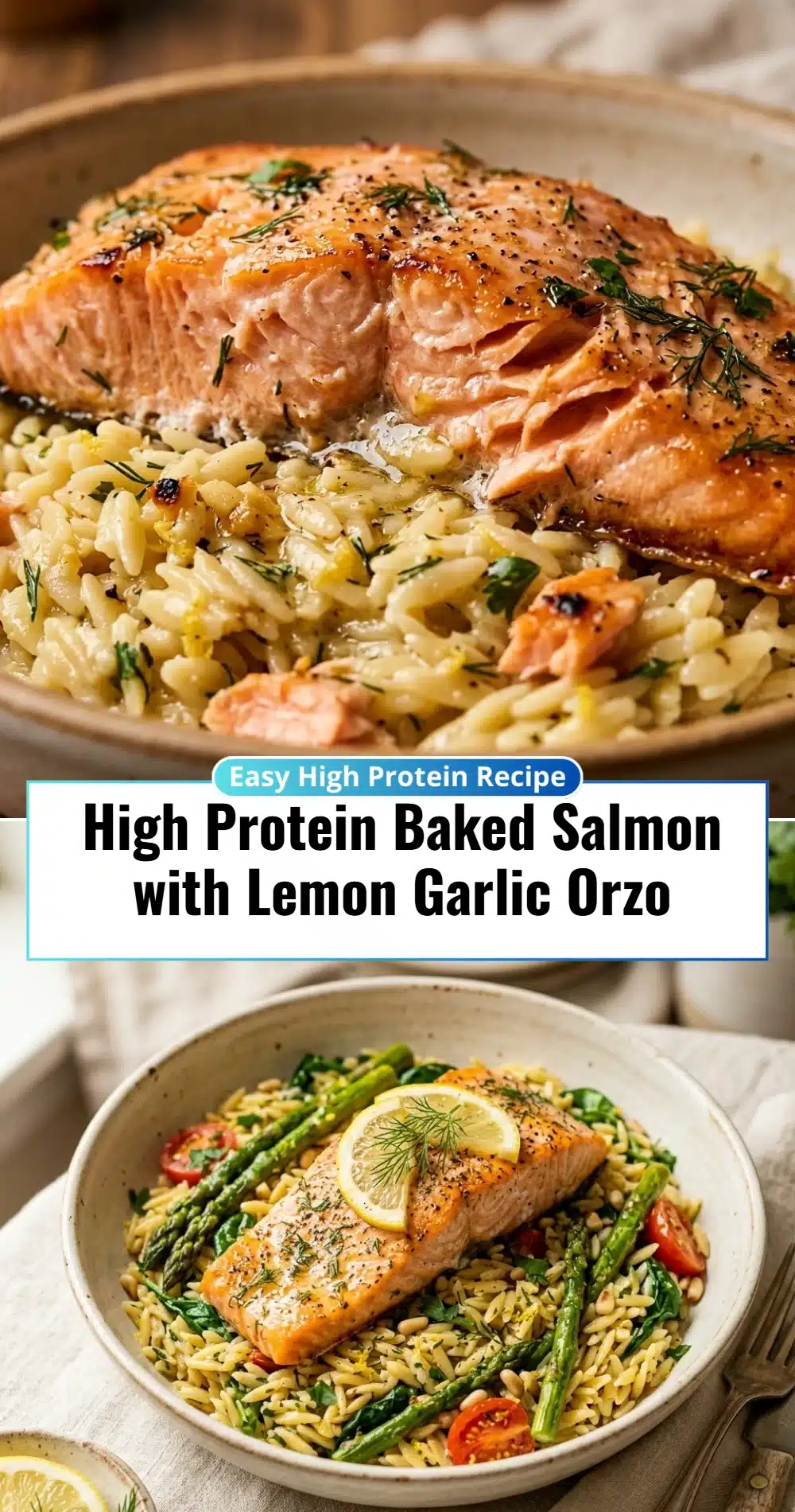High Protein Baked Salmon with Lemon Garlic Orzo