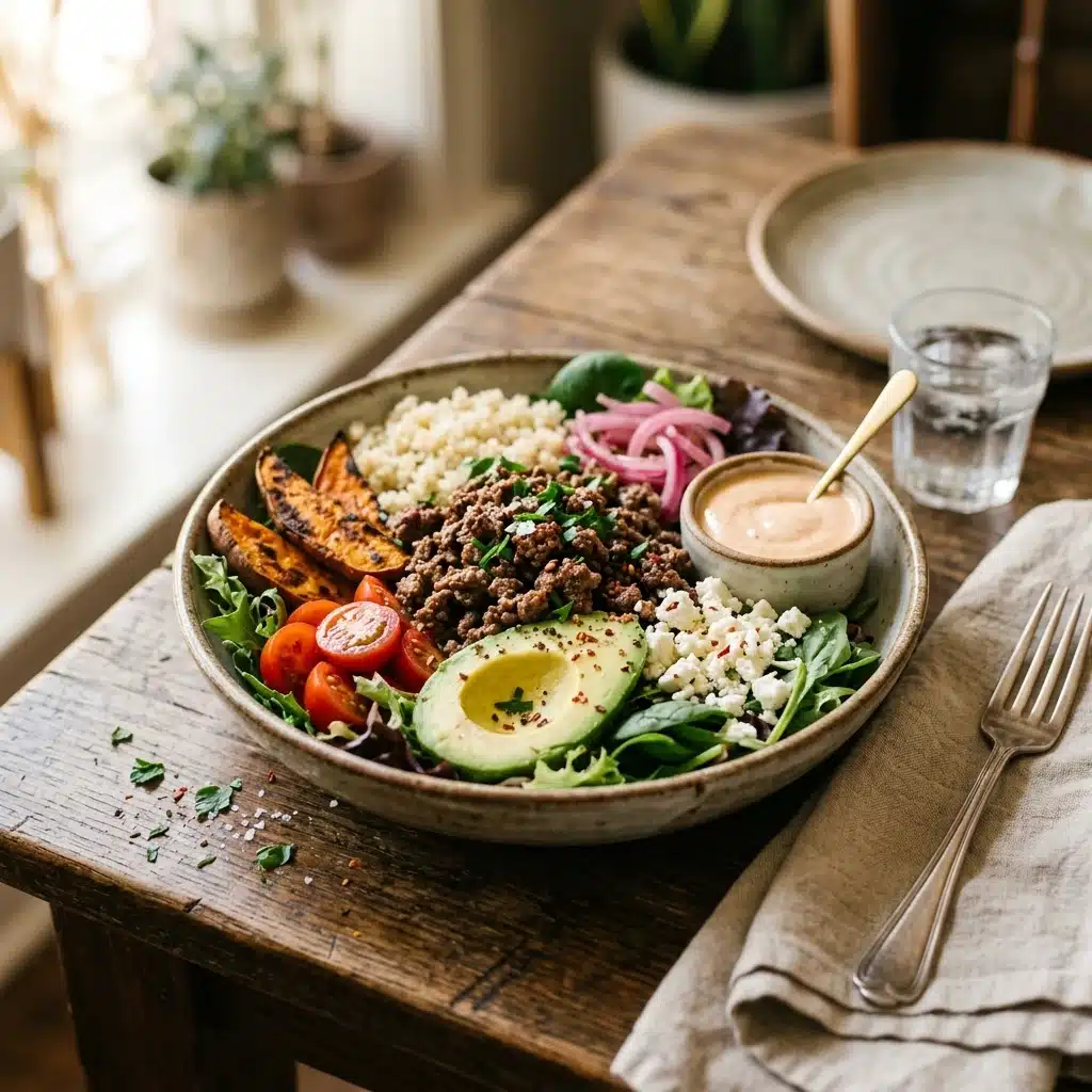 High Protein Burger Bowl