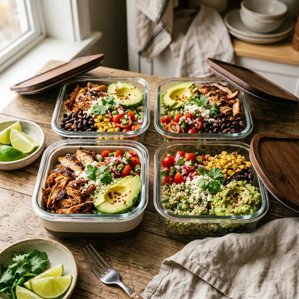 High Protein Chicken Burrito Bowls Meal Prep