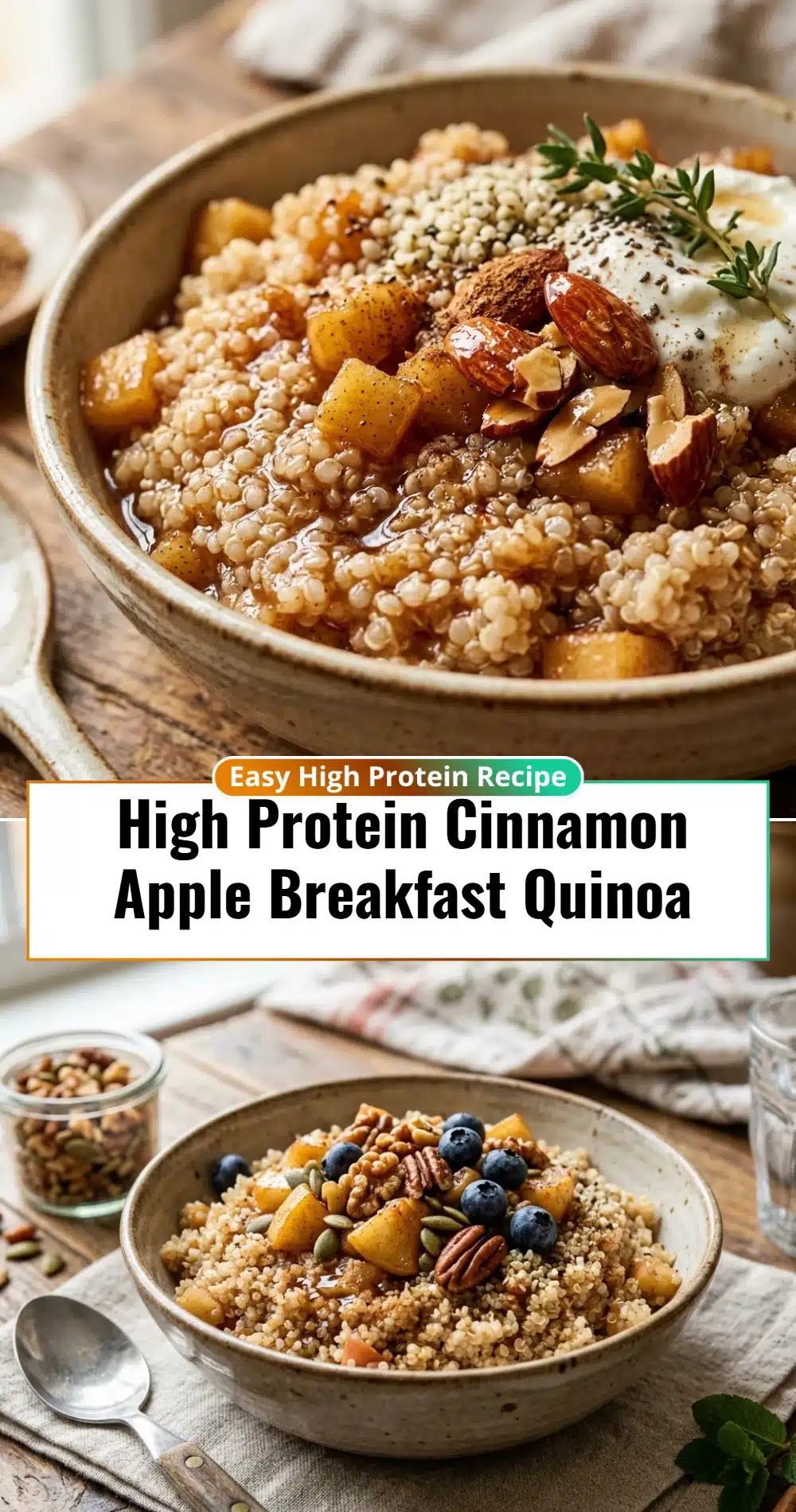 High Protein Cinnamon Apple Breakfast Quinoa