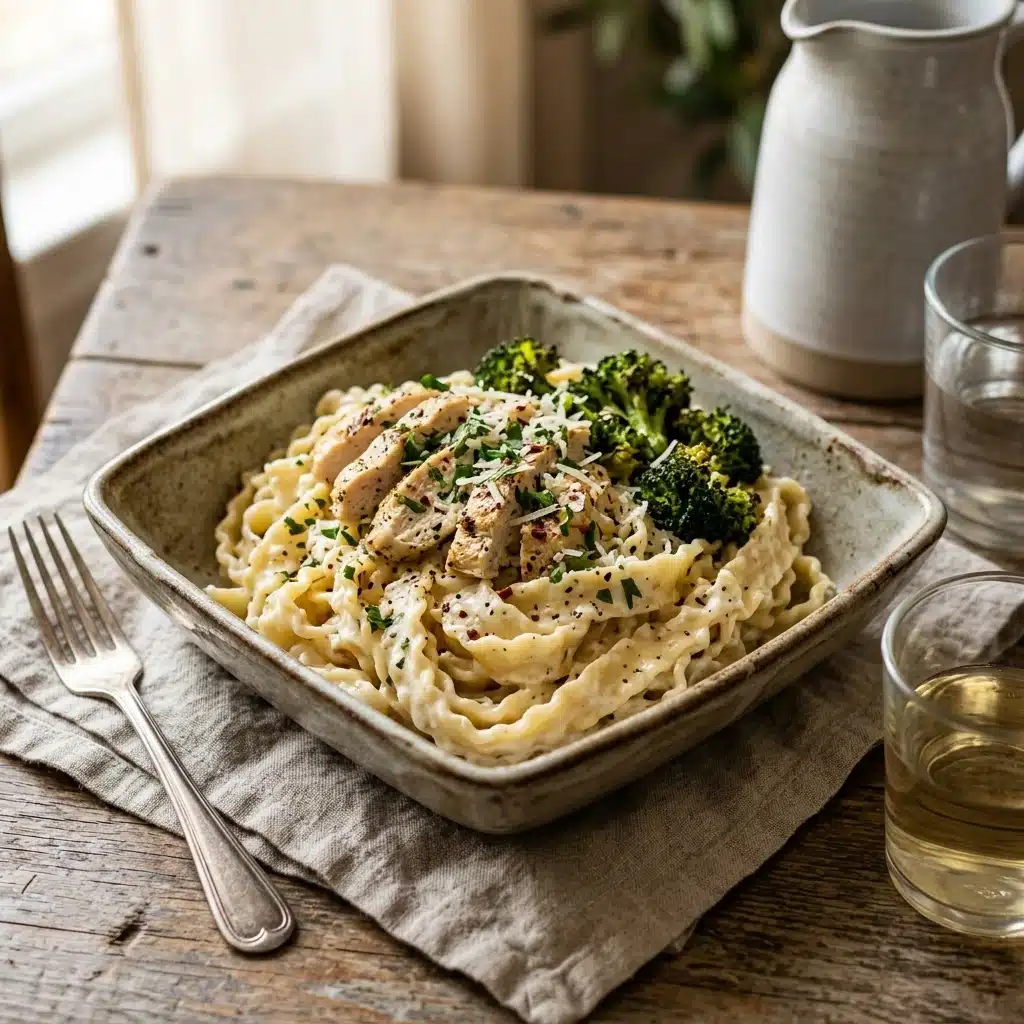 High Protein Cottage Cheese Alfredo Pasta