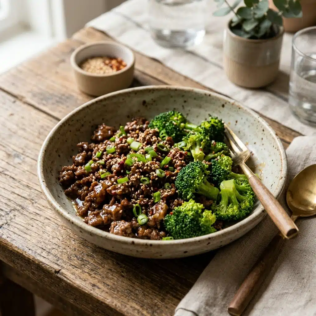 High Protein Honey Garlic Ground Beef And Broccoli Recipe