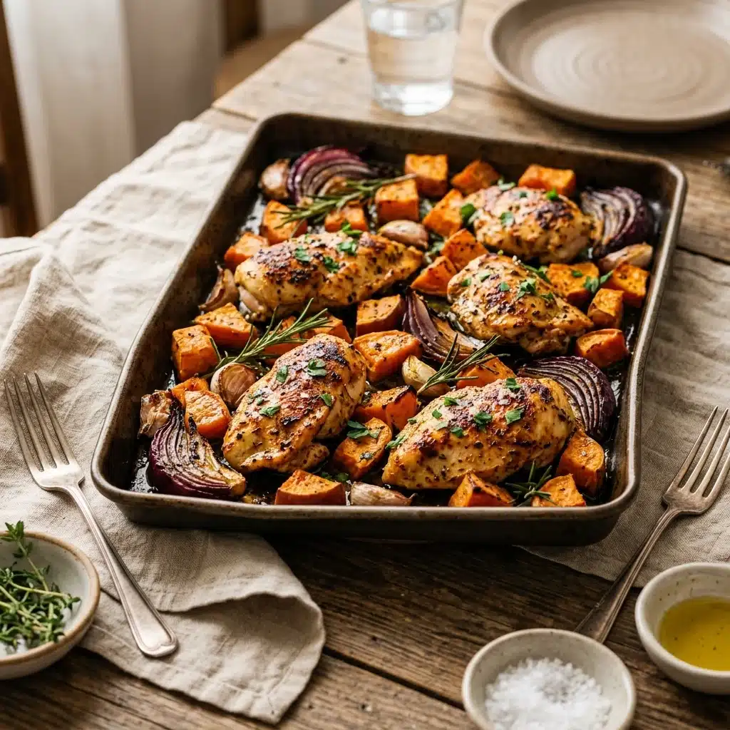 High Protein Sheet Pan Chicken and Sweet Potatoes