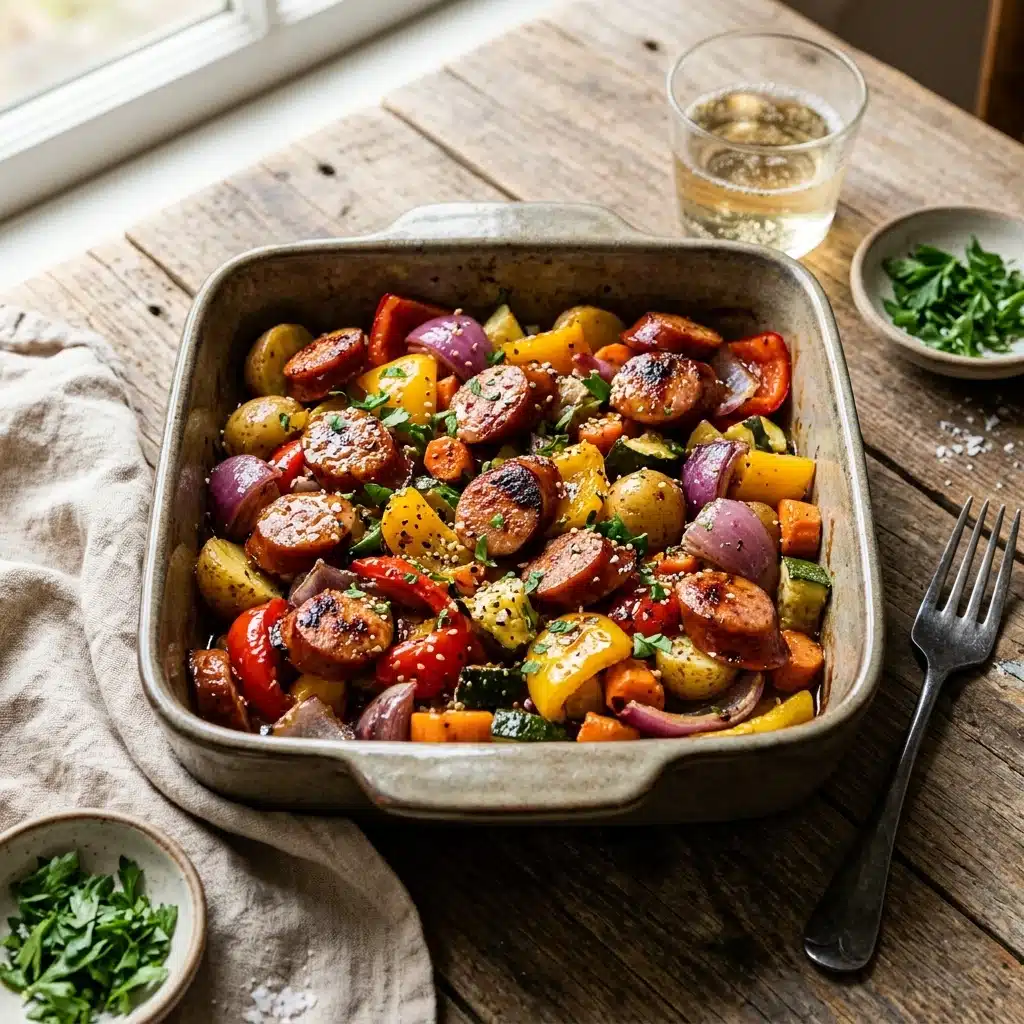 Honey Garlic Kielbasa and Veggies – Easy One Pan Dinner