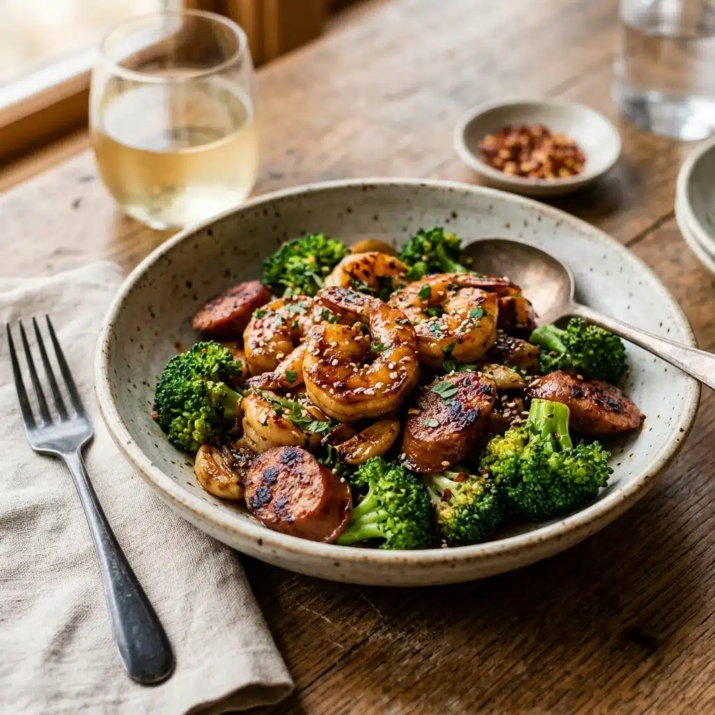 Honey Garlic Shrimp, Sausage and Broccoli – Easy Dinner Recipe