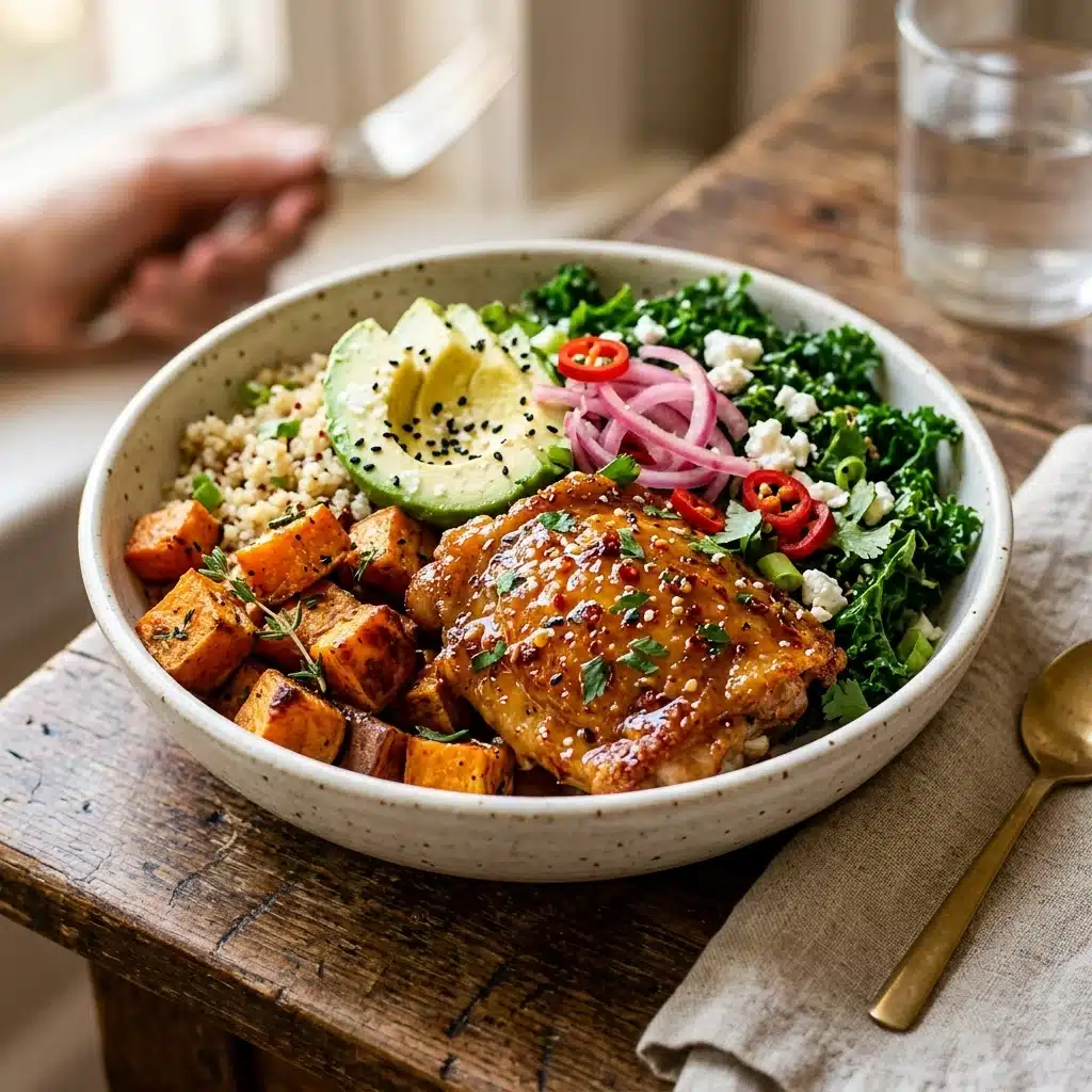 Hot Honey Chicken and Sweet Potato Bowls