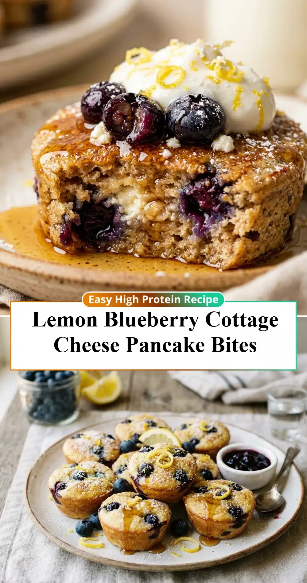 Lemon Blueberry Cottage Cheese Pancake Bites