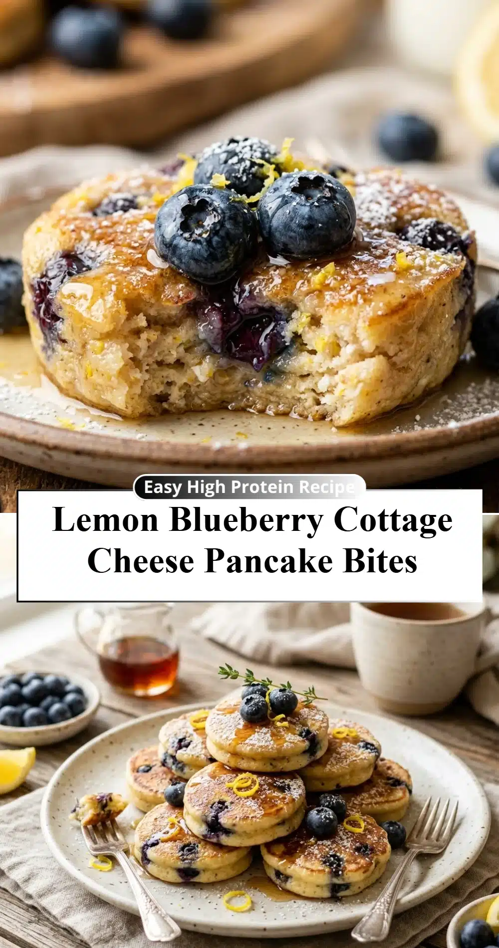 Lemon Blueberry Cottage Cheese Pancake Bites