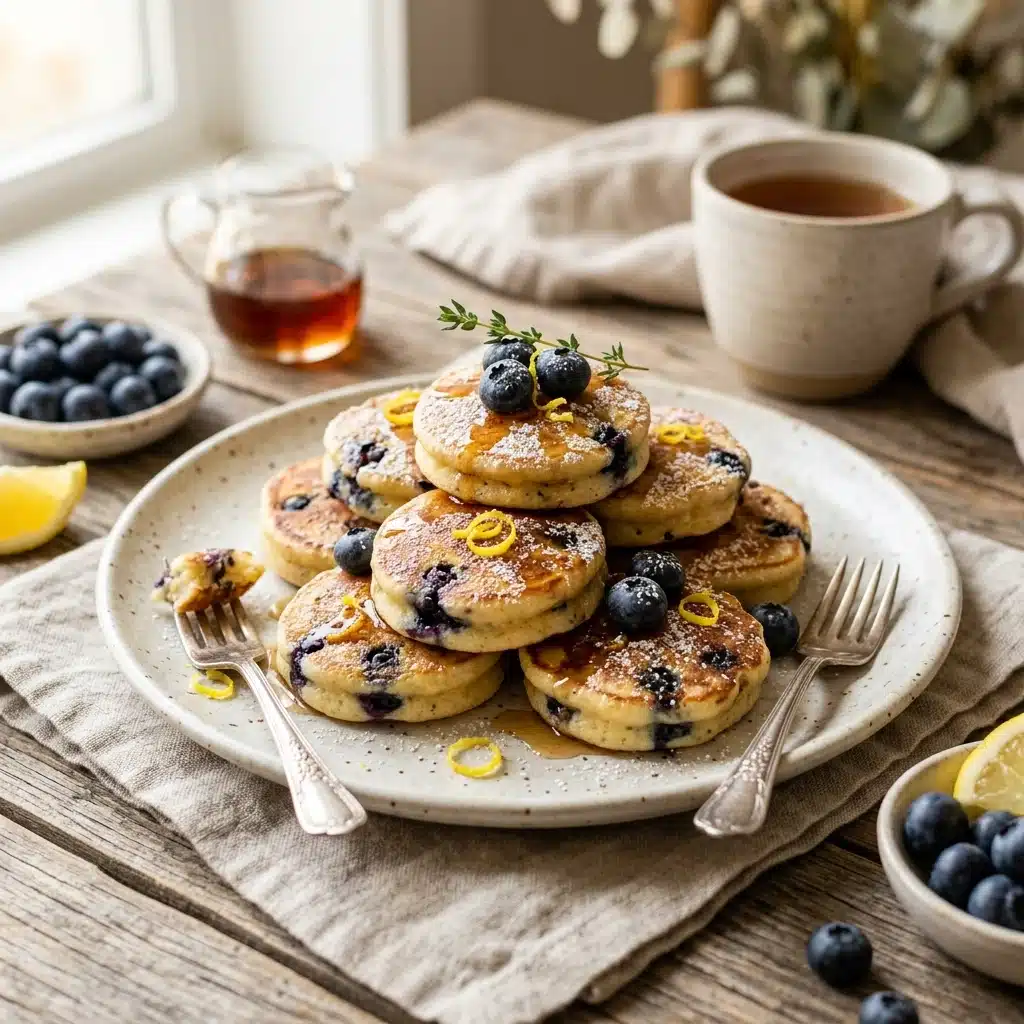 Lemon Blueberry Cottage Cheese Pancake Bites