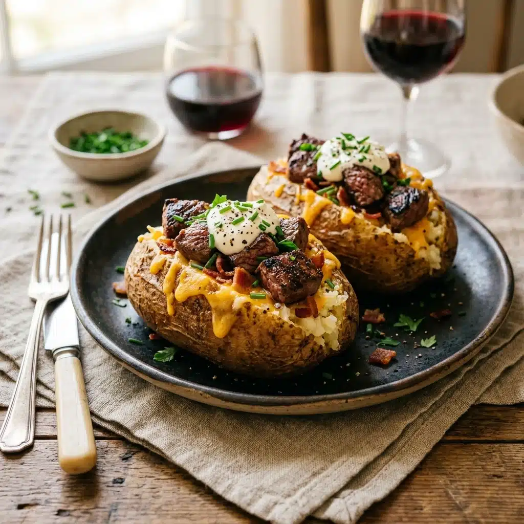 Loaded Baked Potatoes with Steak Bites