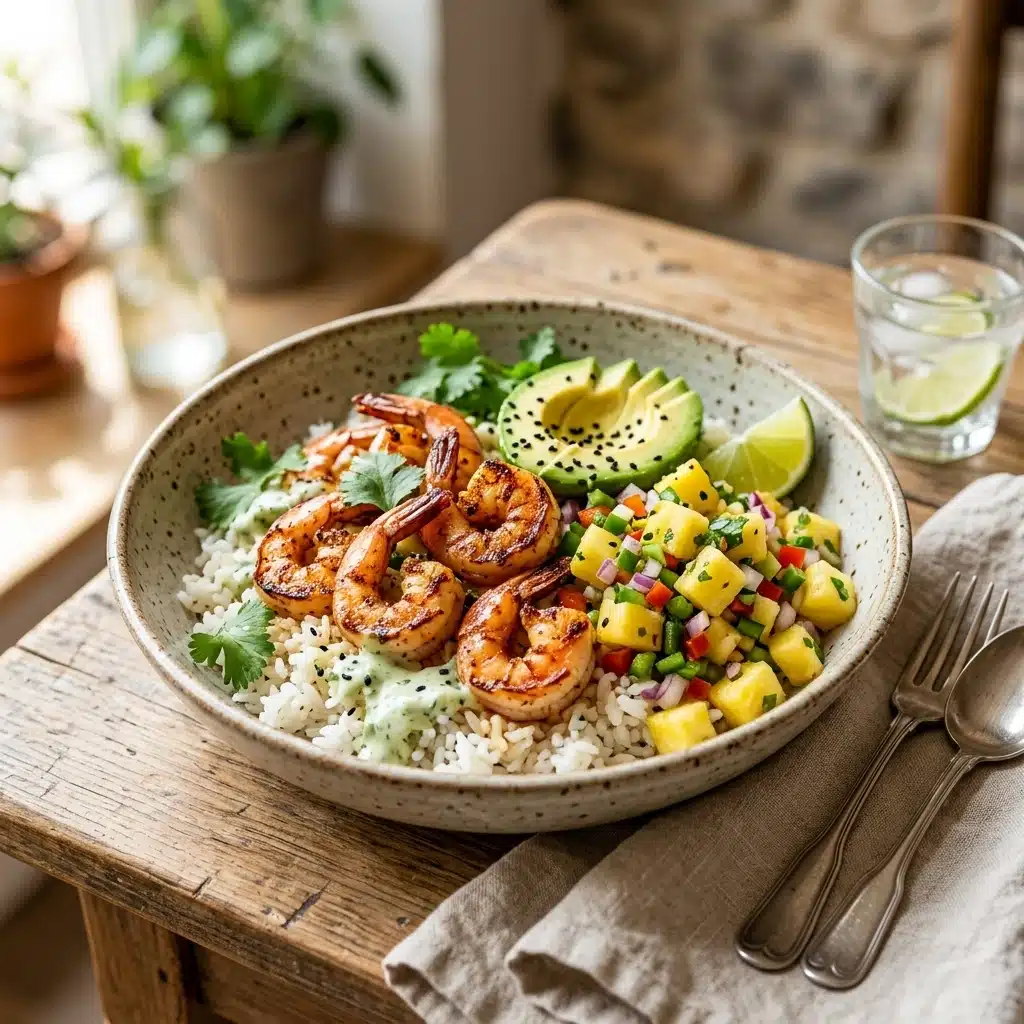 Shrimp Rice Bowl with Pineapple Salsa