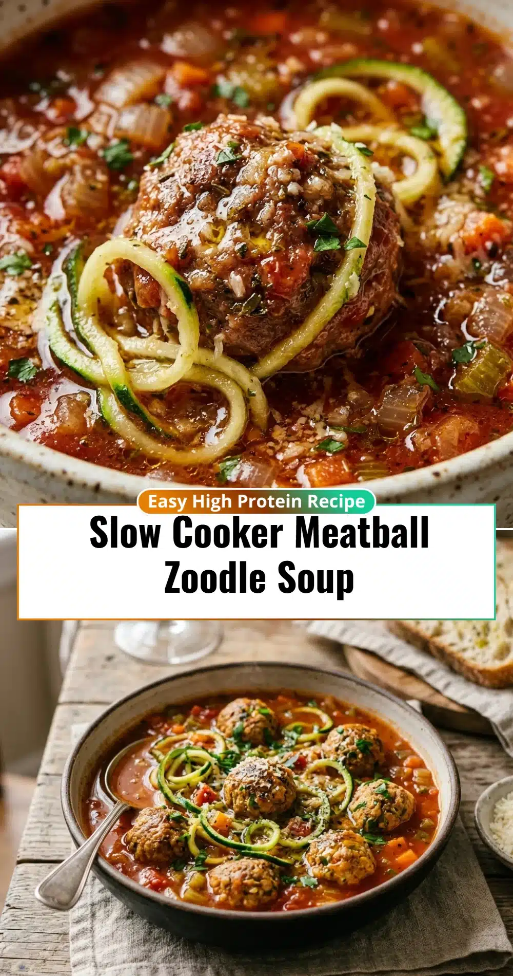 Slow Cooker Meatball Zoodle Soup