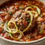 Slow Cooker Meatball Zoodle Soup