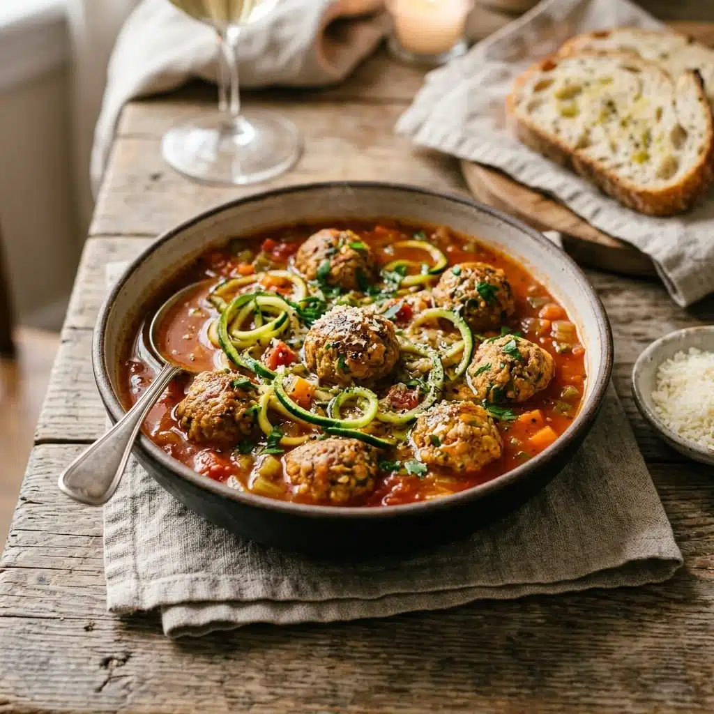 Slow Cooker Meatball Zoodle Soup