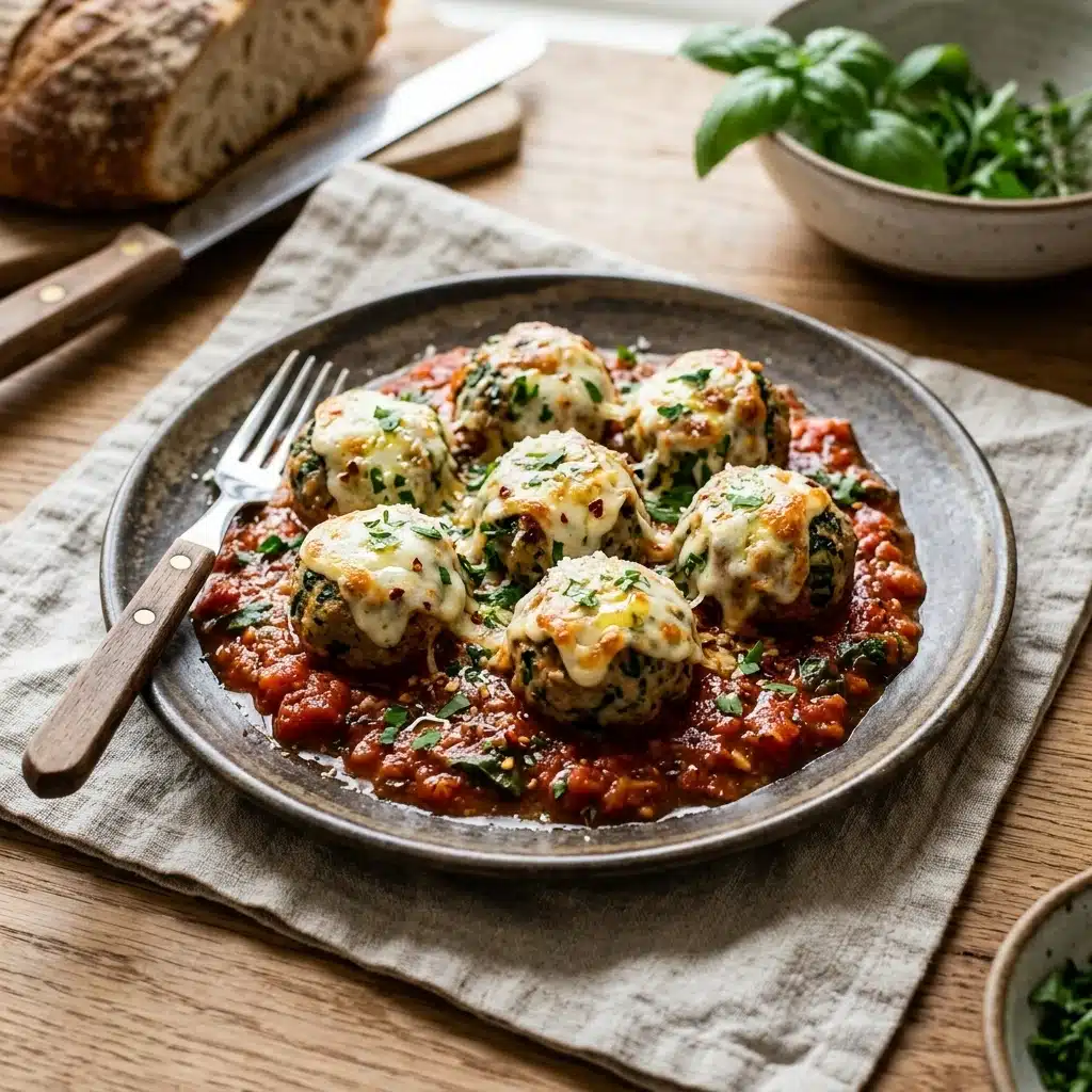 Spinach Meatballs with Mozzarella